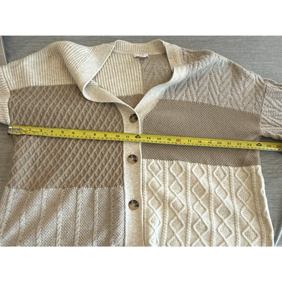 J Jill Womens Patchwork Cable Knit Cardigan Sweater Size XL Fisherman Preppy - Picture 12 of 13